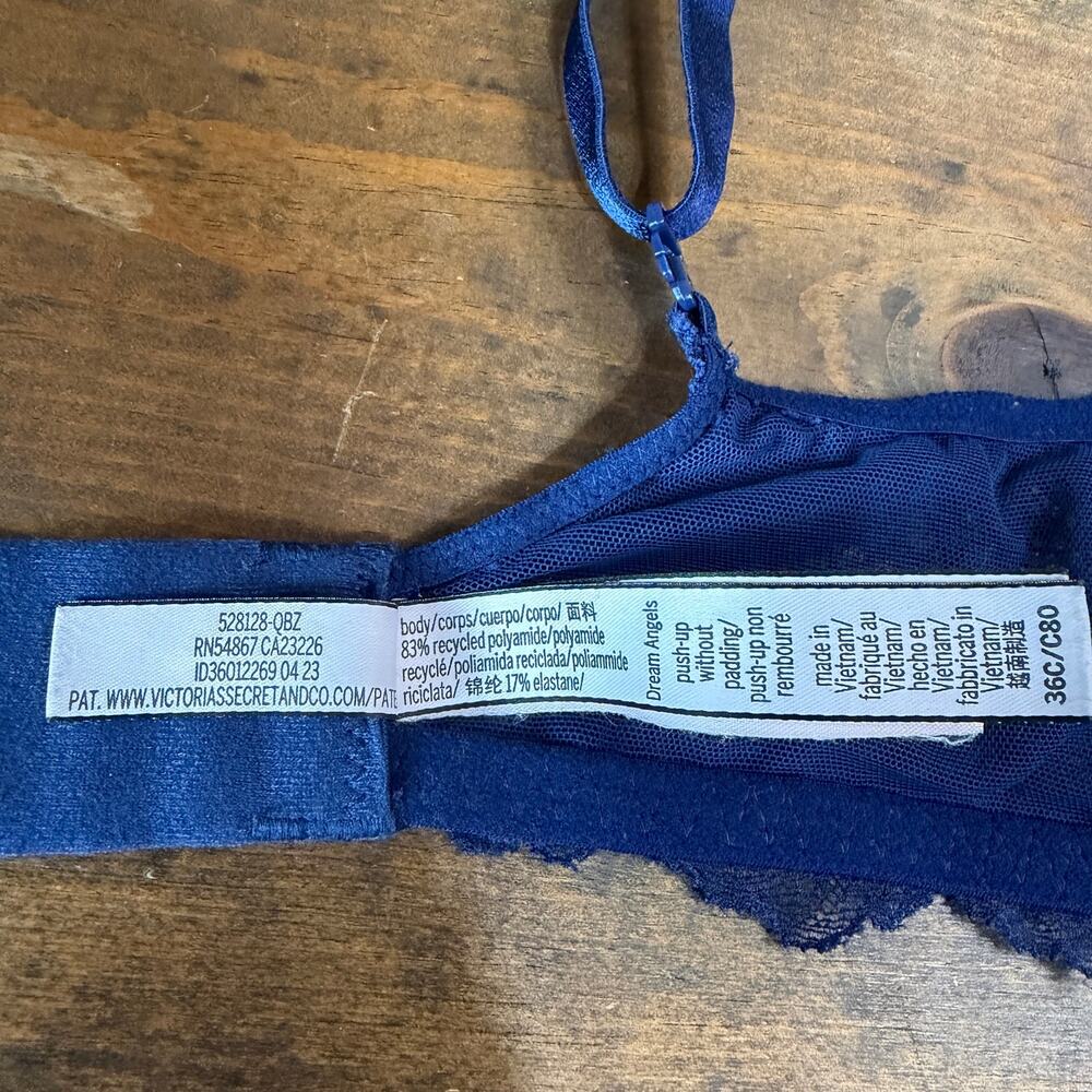 Victorias Secret Dream Angels Wicked Unlined Uplift Smooth Lace Blue Bra 36C - Picture 9 of 11
